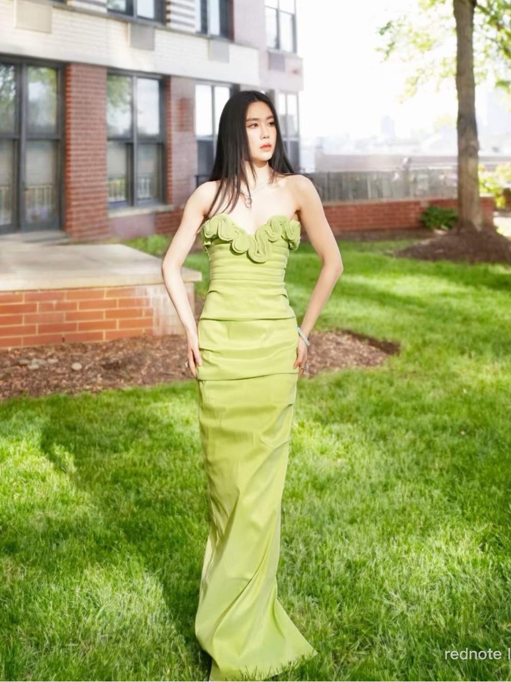 Rachel Gilbert Floral Embellished Plunge Green Strapless Column REN Gown AU1/US4
